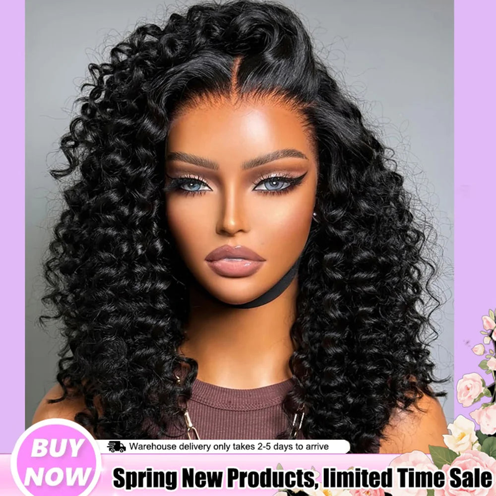 Pre Plucked Glueless Deep Curly Human Hair Wig for Women