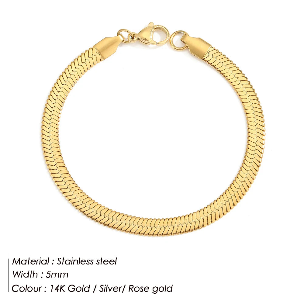 Gold Tone Stainless Steel Figaro Chain Bracelet for Women