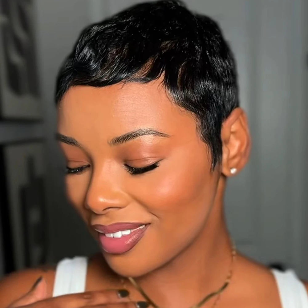 Natural Short Pixie Cut Curly Brazilian Remy Wig for Women