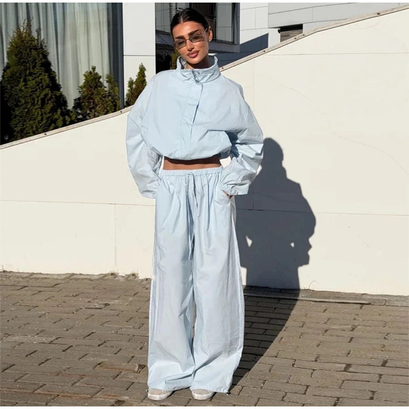 Ruffle Hem Jacket and Jogger Pants Two Piece Set for Women