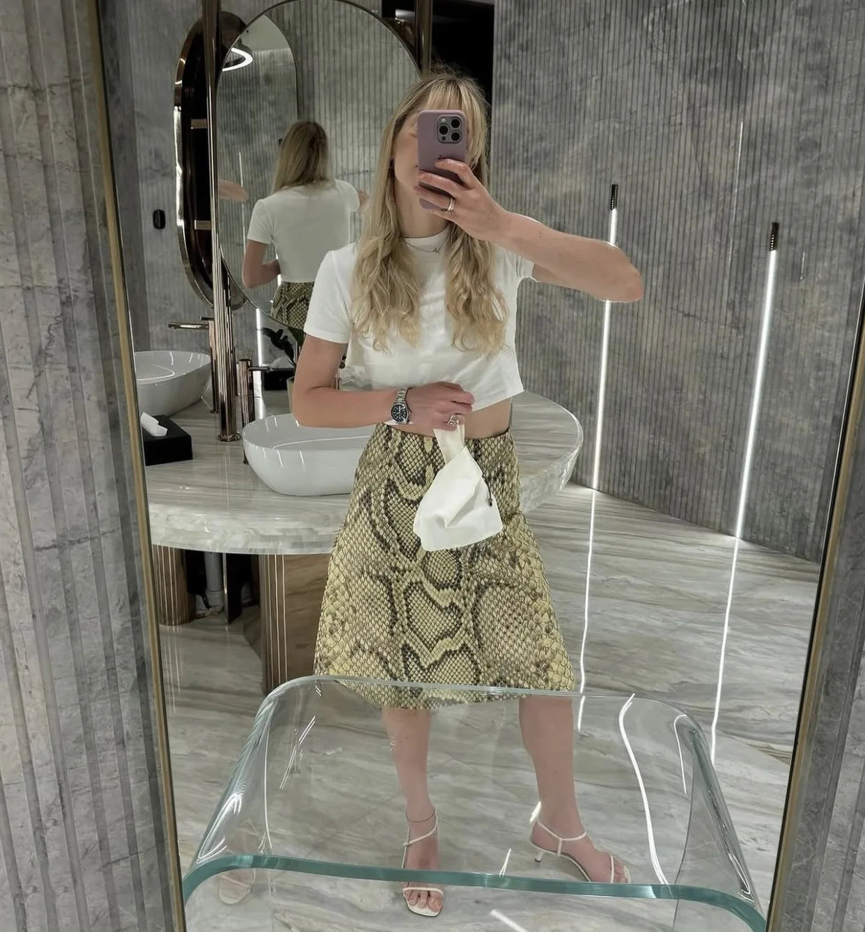 Snakeskin Patchwork High Waist Skirt