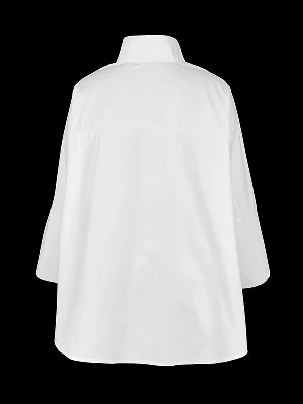 Beautyblue Women's Ubran Blouses White Shirts Tops Fashion Cotton Stand Collar Loose Long Sleeves Buttons Simple Women Clothing