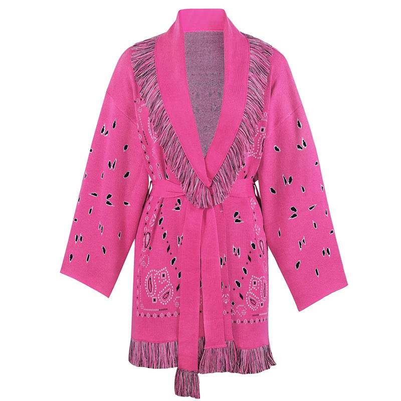 Vintage Patchwork Lace Up Long Sleeve Cardigan For Women