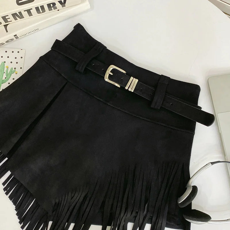 Tassel Detail Faux Suede Shorts