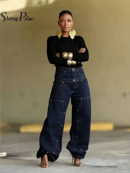 High Waist Spliced Panel Jeans