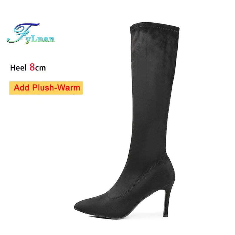 Patent Leather Pointed Knee High Boots