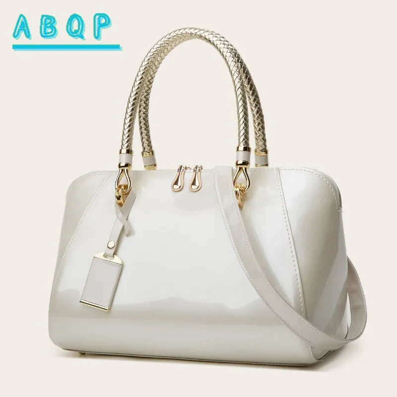 ABQP New Women's Handbag Luxury Brand Fashion Patent Leather Women's Shoulder Bag Large Capacity Boston Women's Bag High Quality