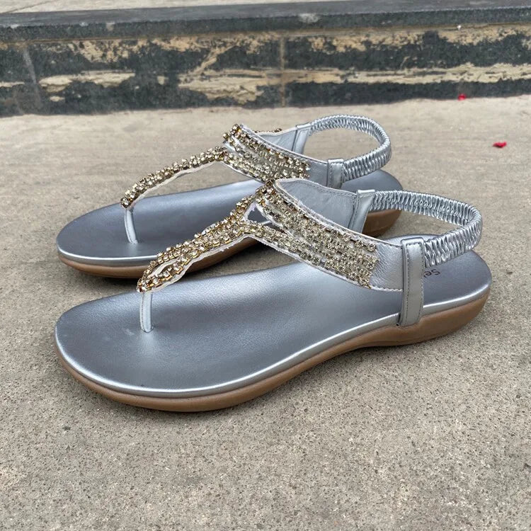Comfortable Rhinestone Open Toe Flat Sandals for Women