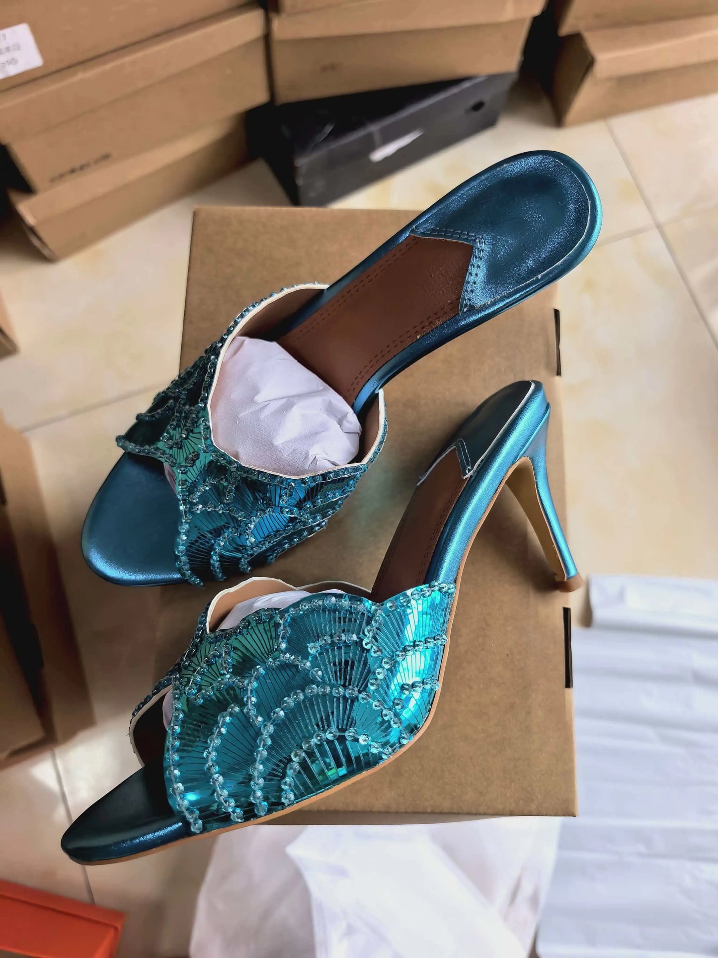 Luxurious Sparkling Fish Mouth Strap Sandals for Women