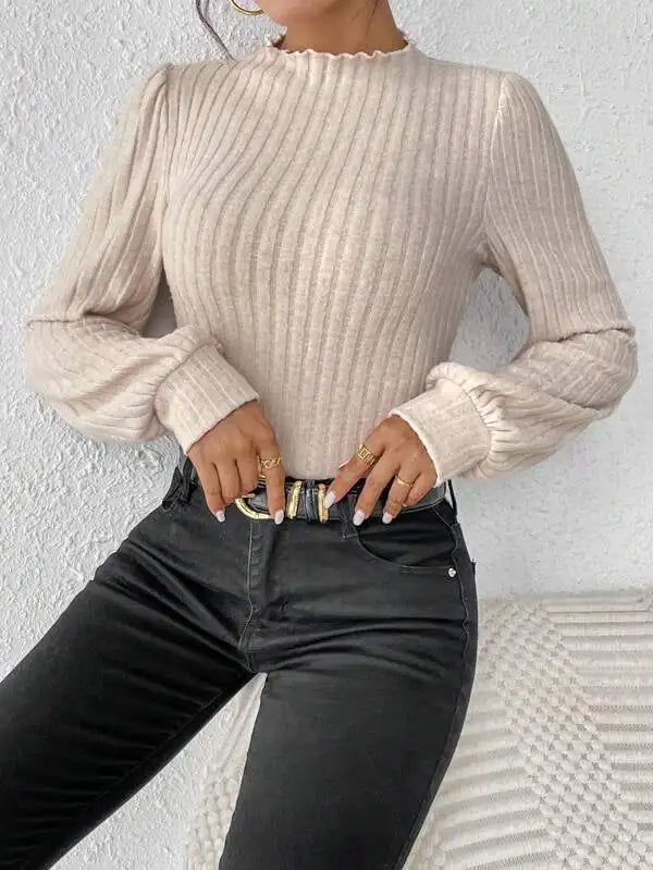 Long Sleeve Ribbed Knit Slim Fit Bodysuit for Women