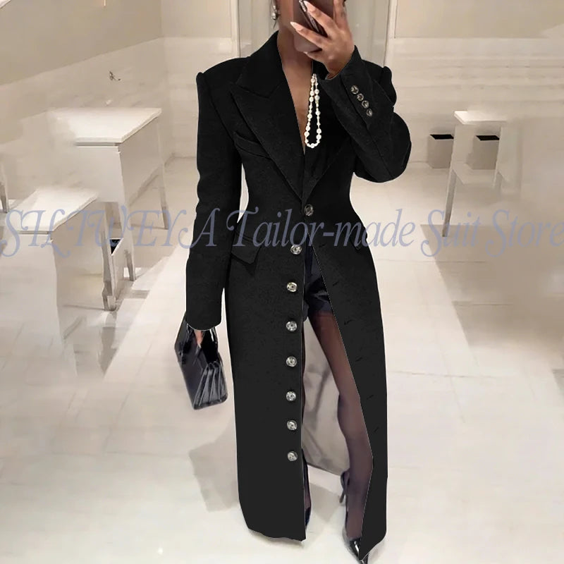 Elegant Slim Fit Blazer With Notched Collar For Women