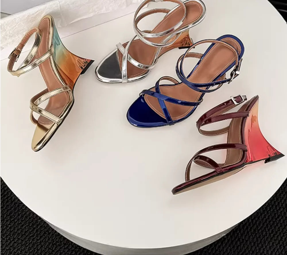 Metallic Gold Strappy Wedge Sandals