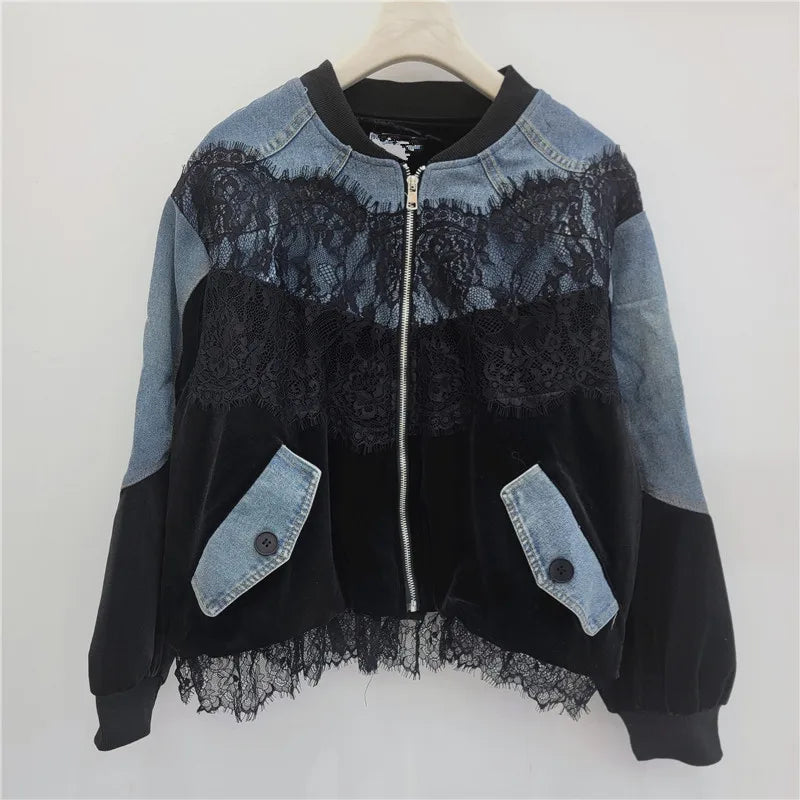 Casual Relaxed Fit Velvet Baseball Jacket for Women