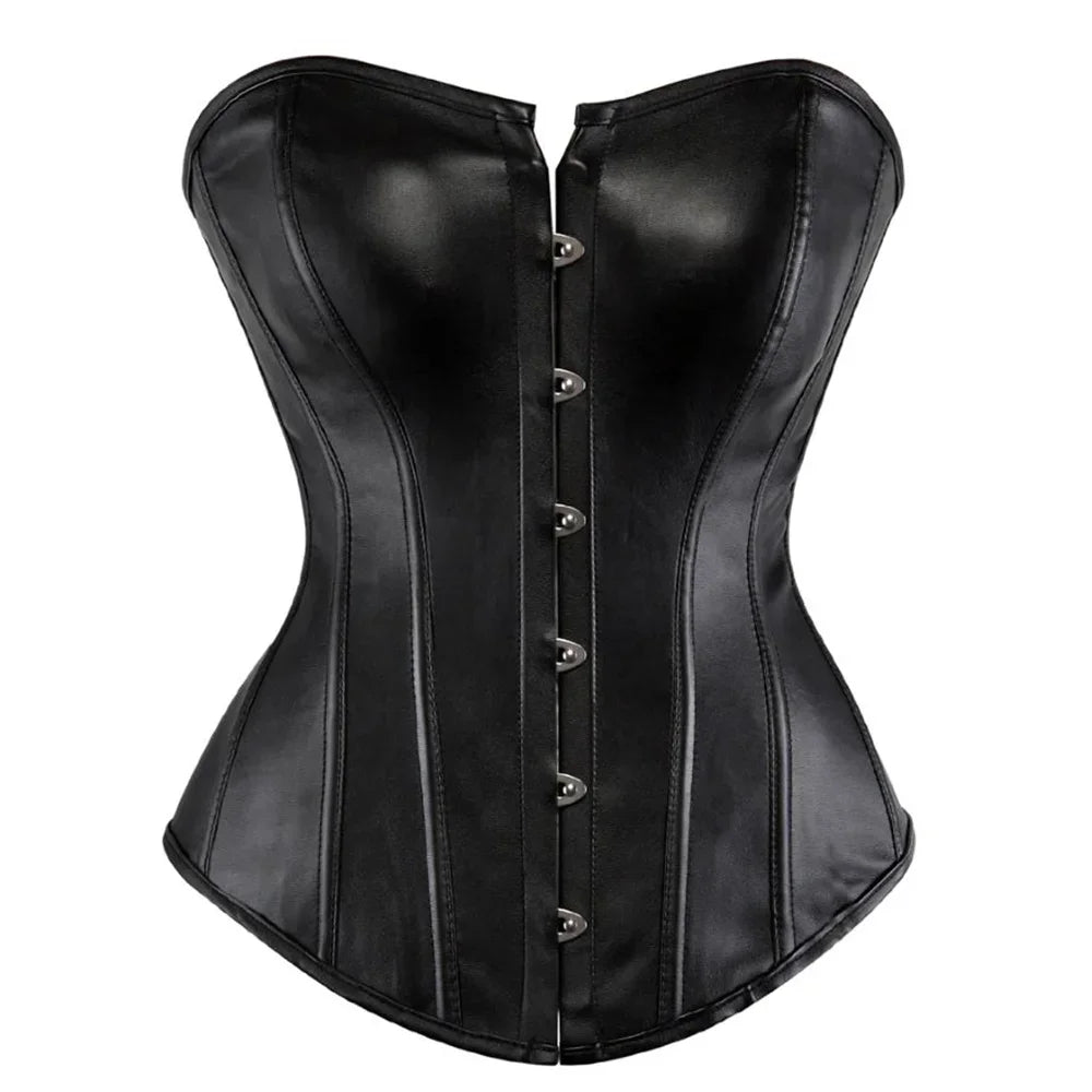 Steampunk Faux Leather Overbust Corset With Zipper for Women