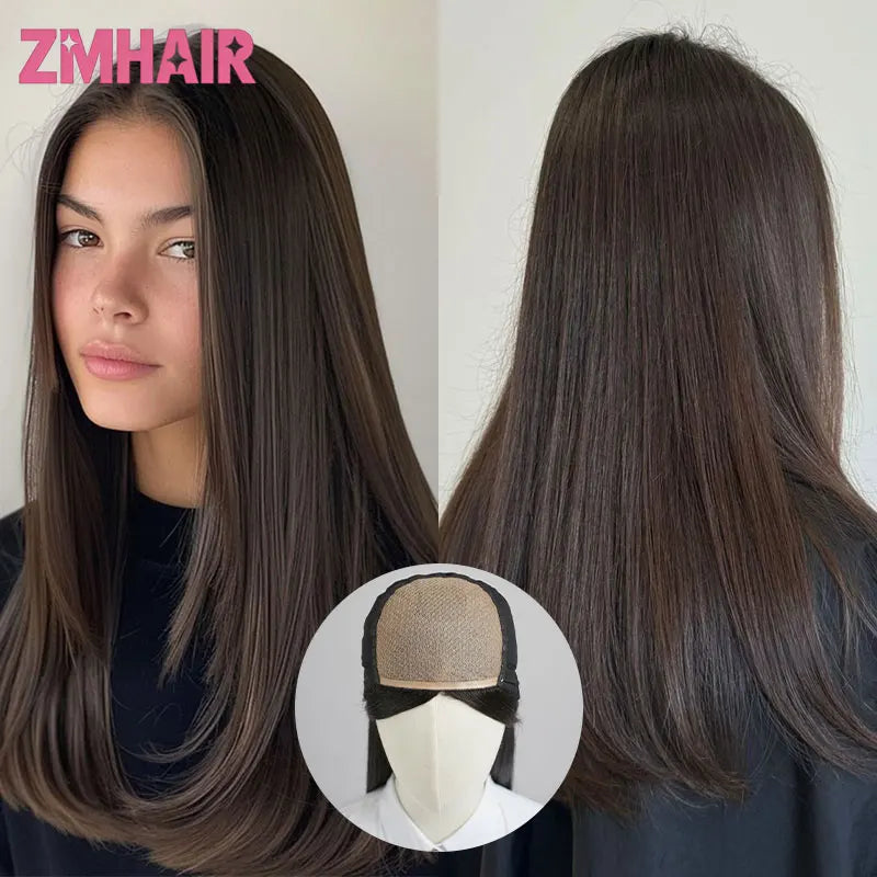 Silk Base Lace Front Wig With Straight Air Bangs And Virgin Hair For Women