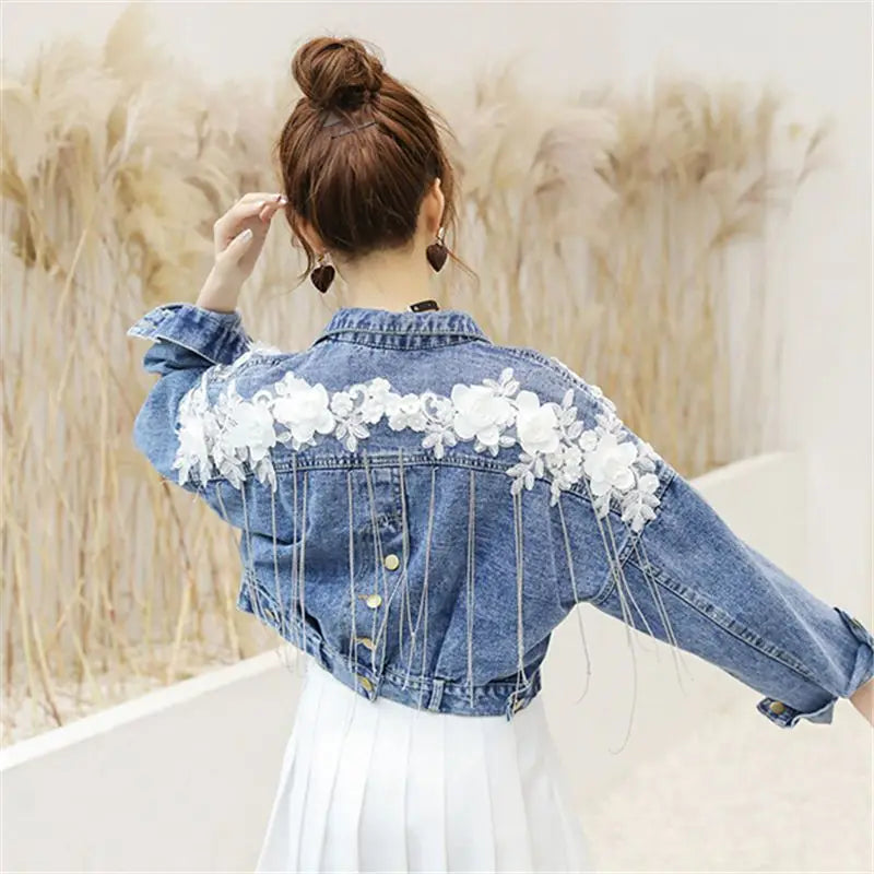Designer Trend Woman Coat Special Winter Denim Jacket Sequin Fringe Crop Jean Jackets for Women 2025 Spring Autumn Coats Novelty