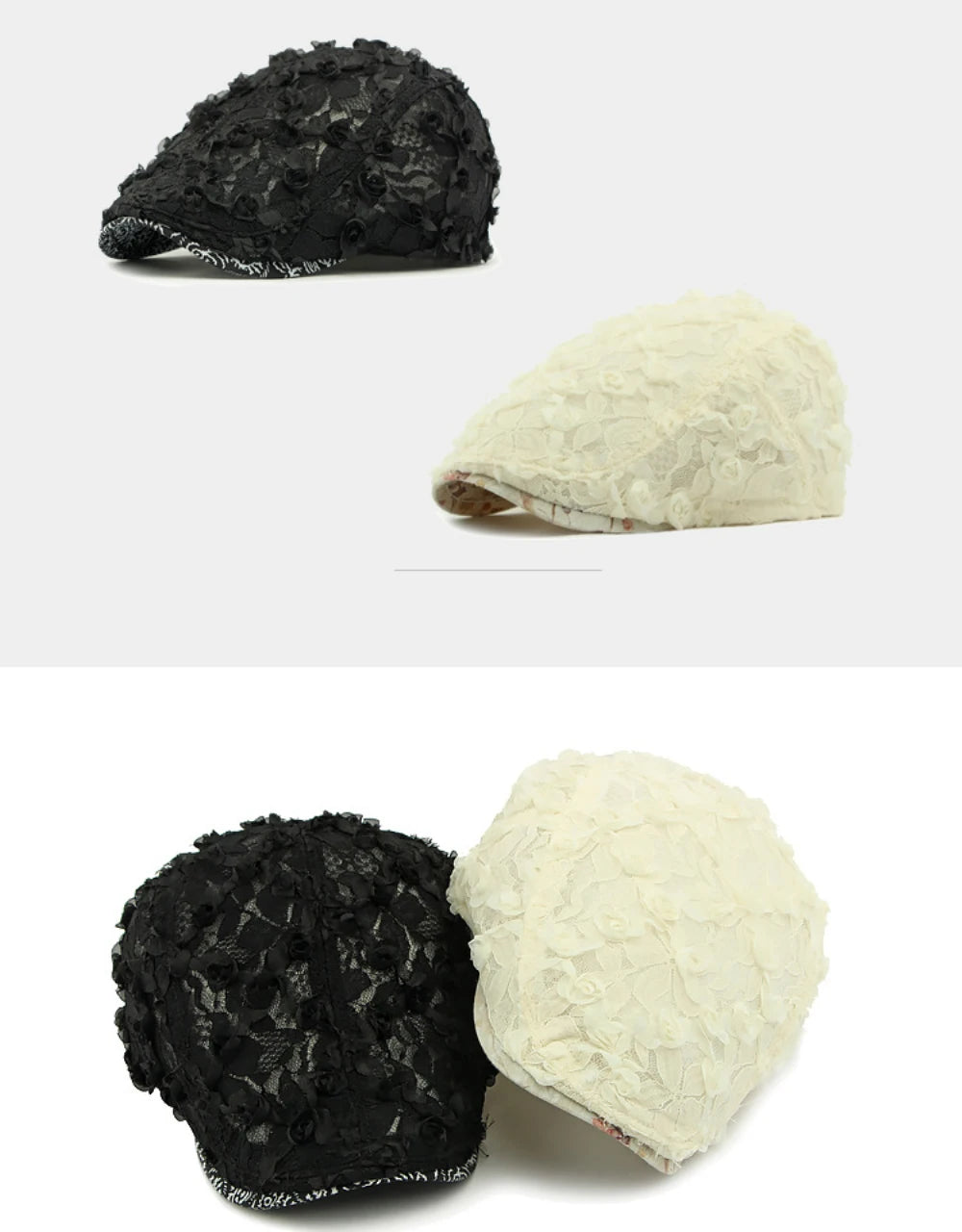 Spring Summer Floral Lace Mesh Beret Hat for Women