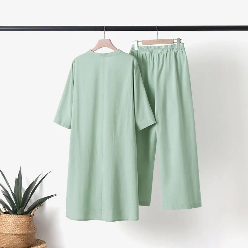 V Neck Shirt and Straight Pants Two Piece Set for Women