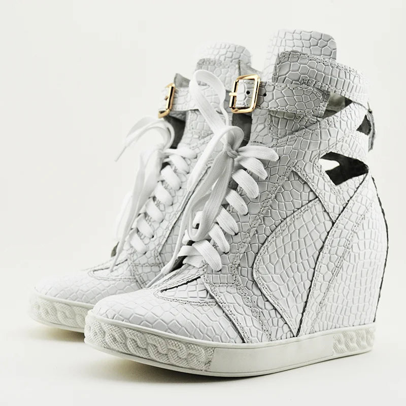 Casual Patchwork Buckle Strap Hollow Out Wedge Ankle Boots for Women