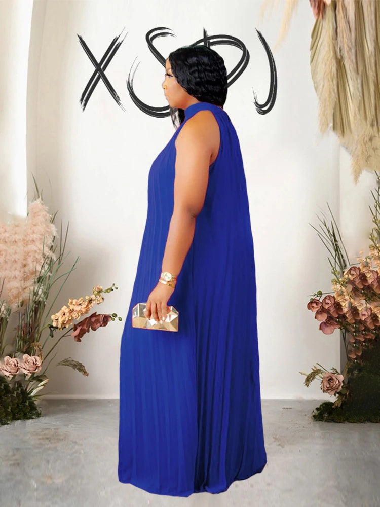 Chiffon Dresses for Women Long Elegant Evening Dress Big Size Round Woman Plus Size Sexy Pleated Halter Dress Summer Wear