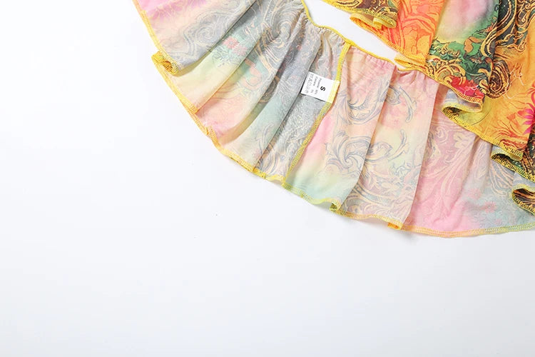 Colorful Print Halter Backless Two Piece Set for Women