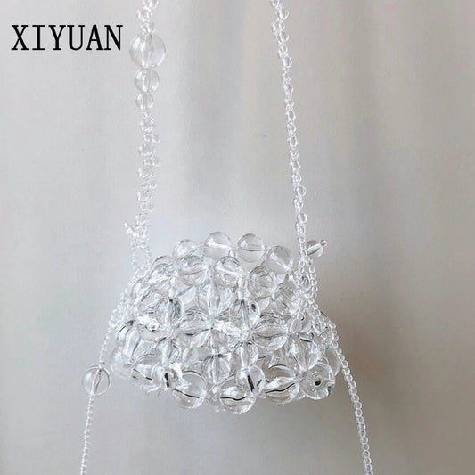 XIYUAN Lady Party Pearls White Crossbody Bag For Women 2023 New Summer Woven Beaded Shoulder Bag Female Top Quality Clutch Purse