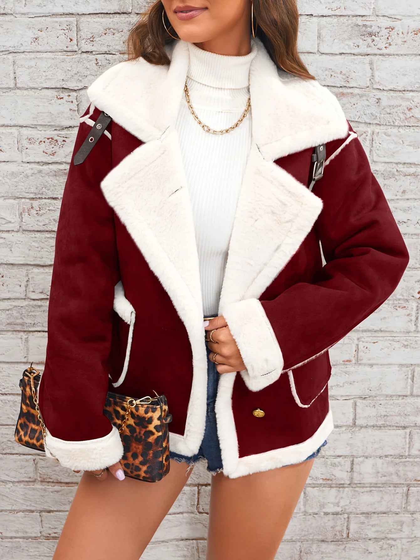 Turn Down Collar Shearling Jacket