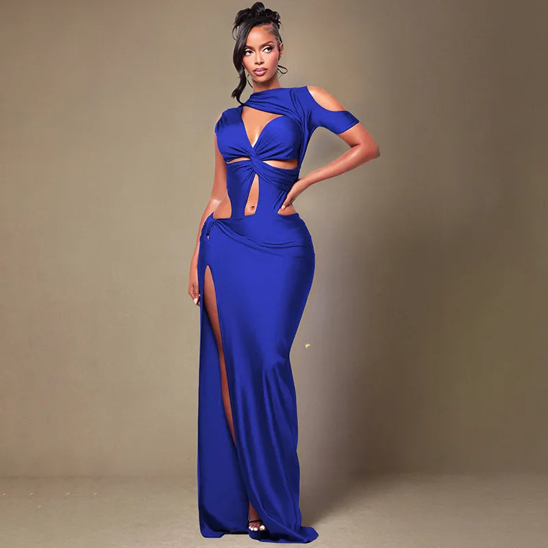 Twist Hollow Patchwork High Split Maxi Dress for Women