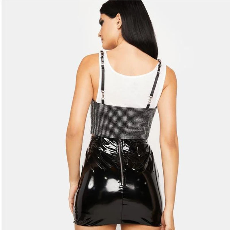 High Waist Slim Fit Faux Latex Mini Skirt for Women
