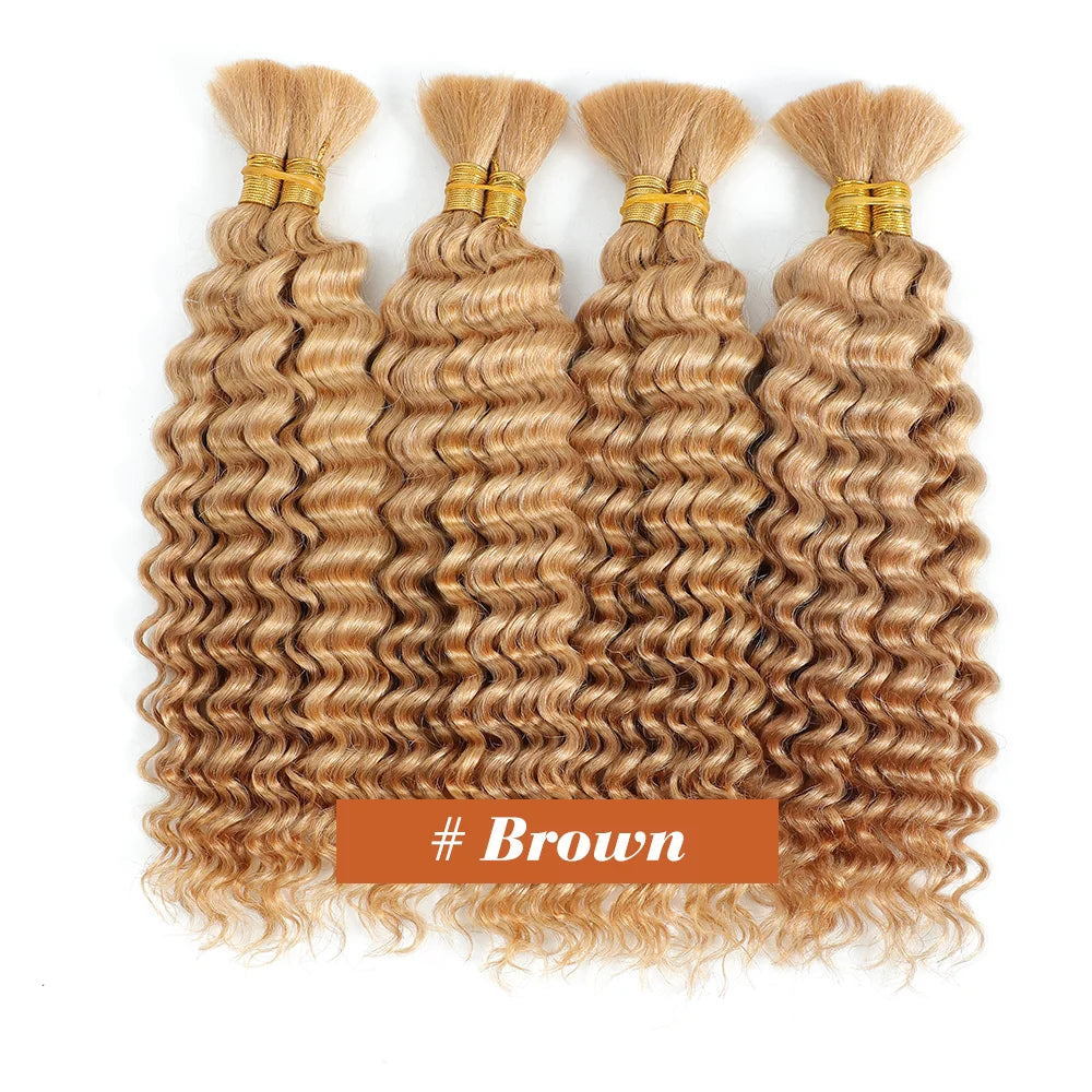 Human Braiding Hair Chocolate Brown 100g Deep Wave Bulk No Weft Human Hair Wigs Bundles for Curly Boho Braiding
