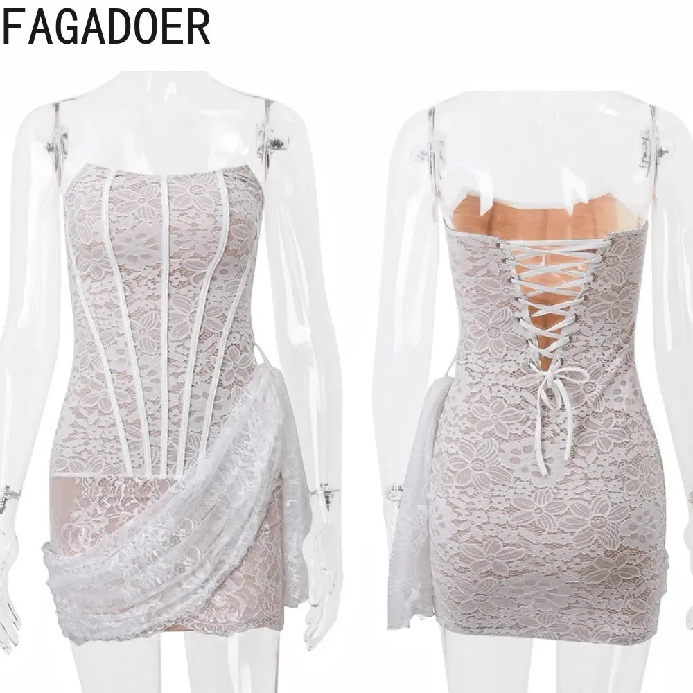 Elegant Vintage See-Through Stretch Lace Dress for Women