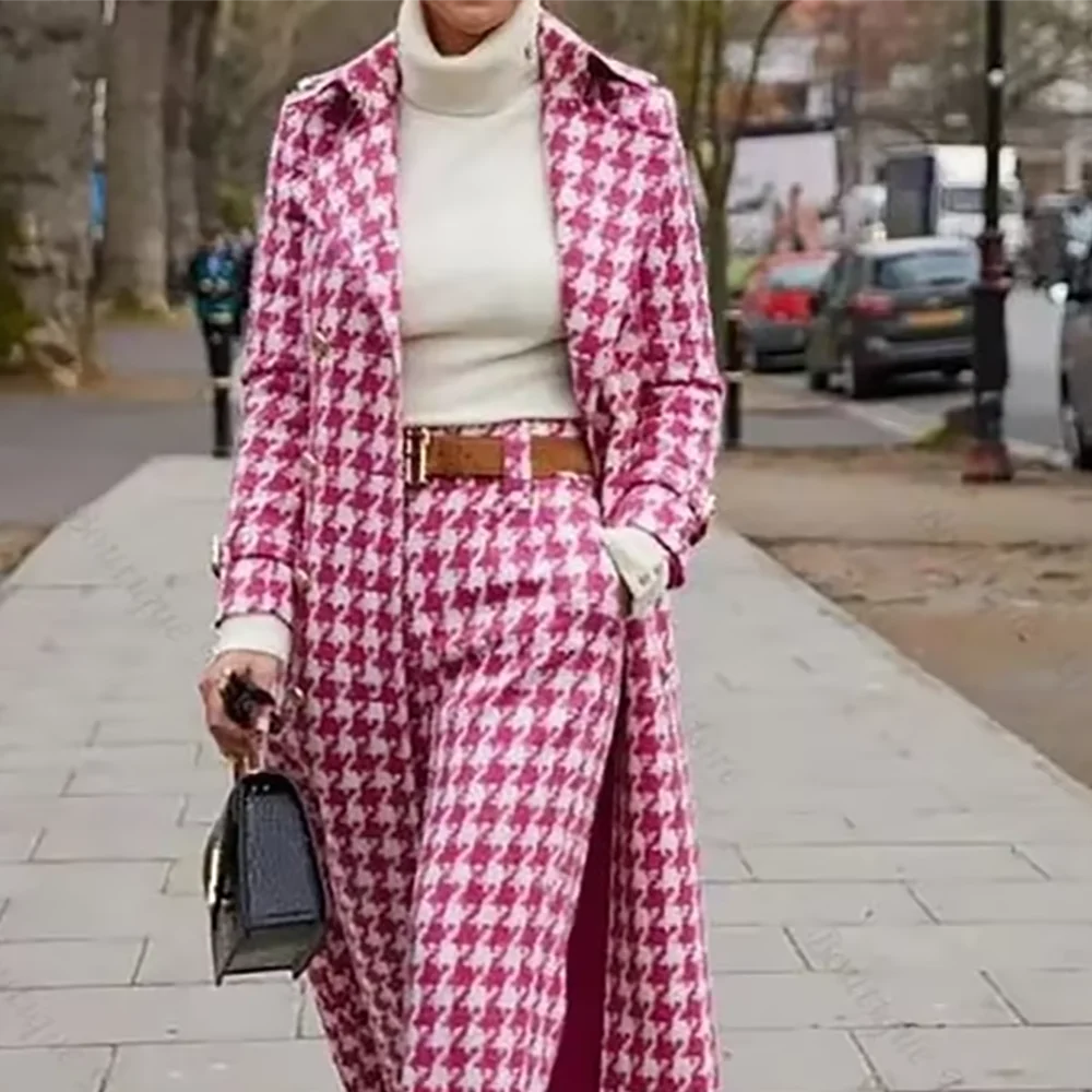 Tailored Pink Houndstooth Suit Set