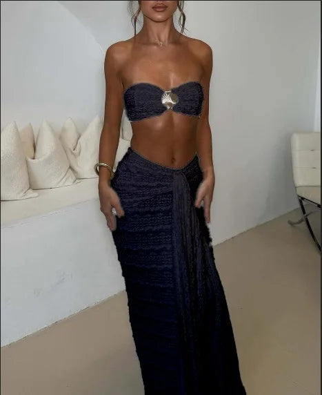 Lace Detail Strapless Two Piece Swim Set for Women