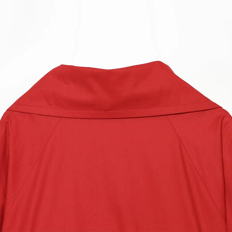 Casual Red Jacket With Turn-Down Collar and Long Sleeves for Women