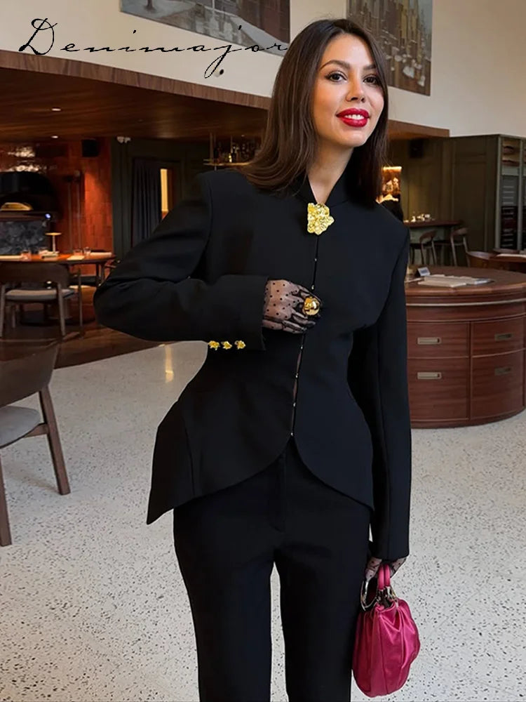 Mermaid Hem Long Sleeve Single Breasted Blazer for Women