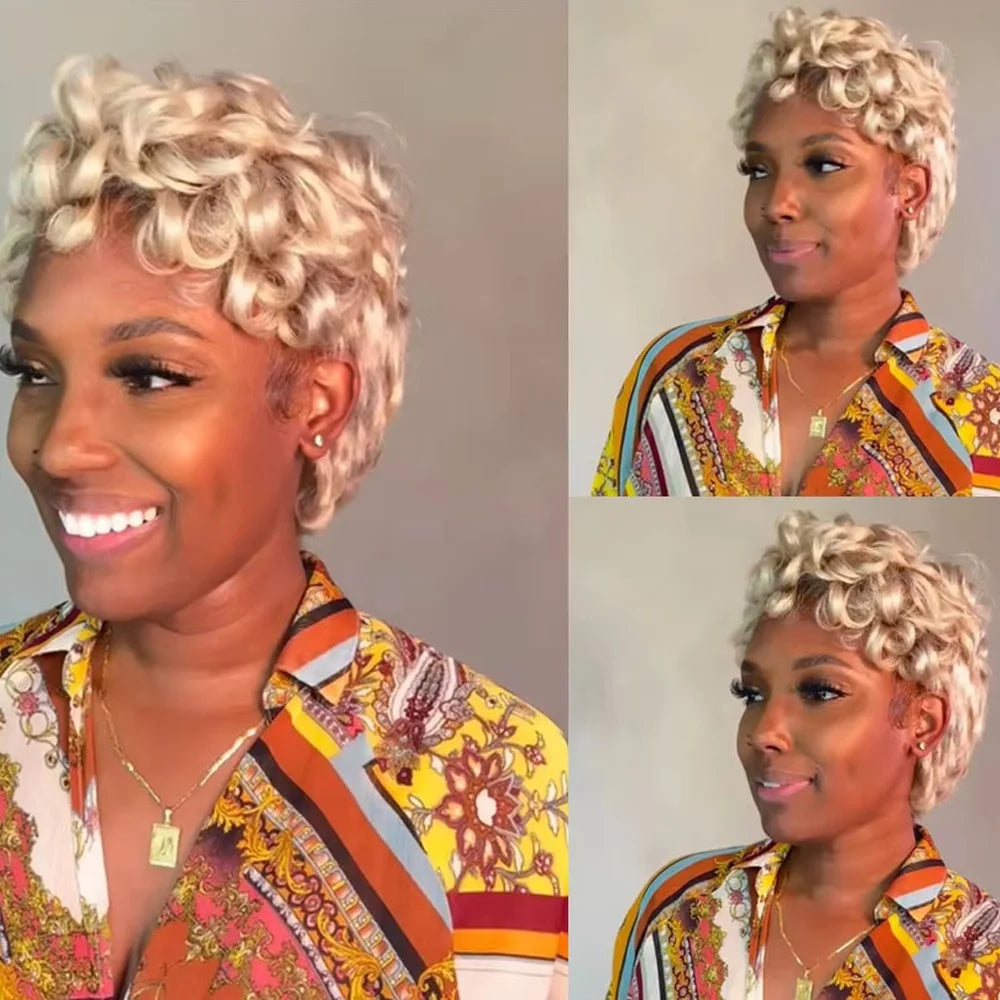 Chocolate Brown Pixie Cut Lace Front Human Hair Wig for Women