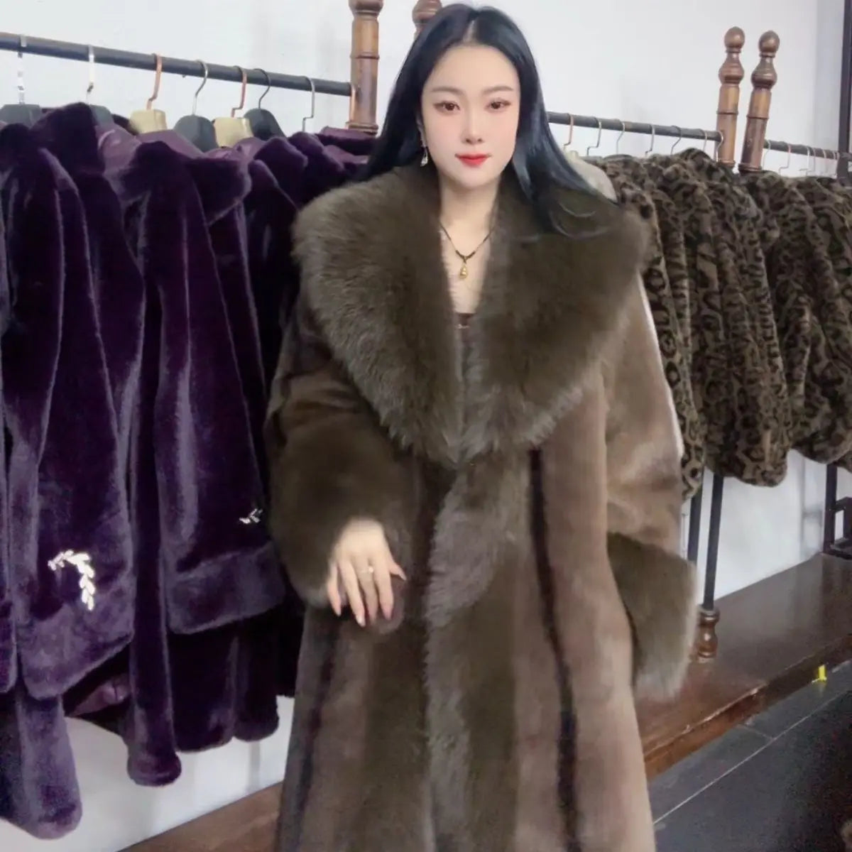 Faux Fur Coat for Women,Covered Button Jacket,Turn-down Collar Oversize,Thicken Warm,Female Clothes,New,Winter,2026