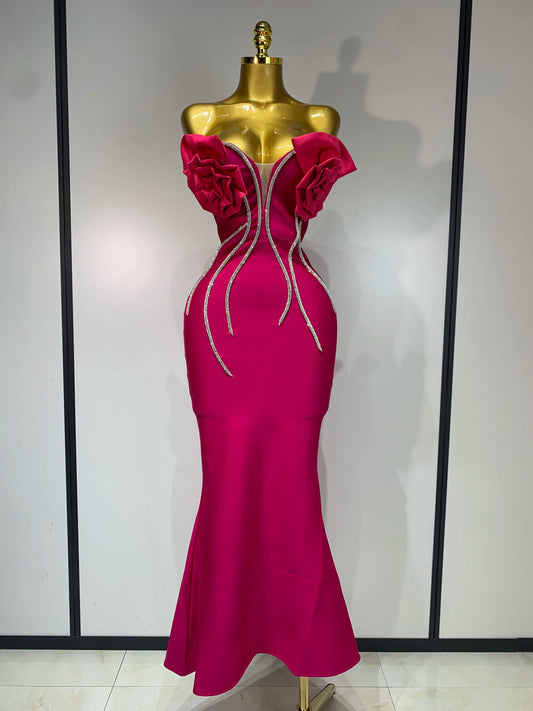 Luxury Birthday Party Dresses Women Elegant Bandage Bodycon Dress Strapless Appliques Sparkly Diamond Evening Club Outfit