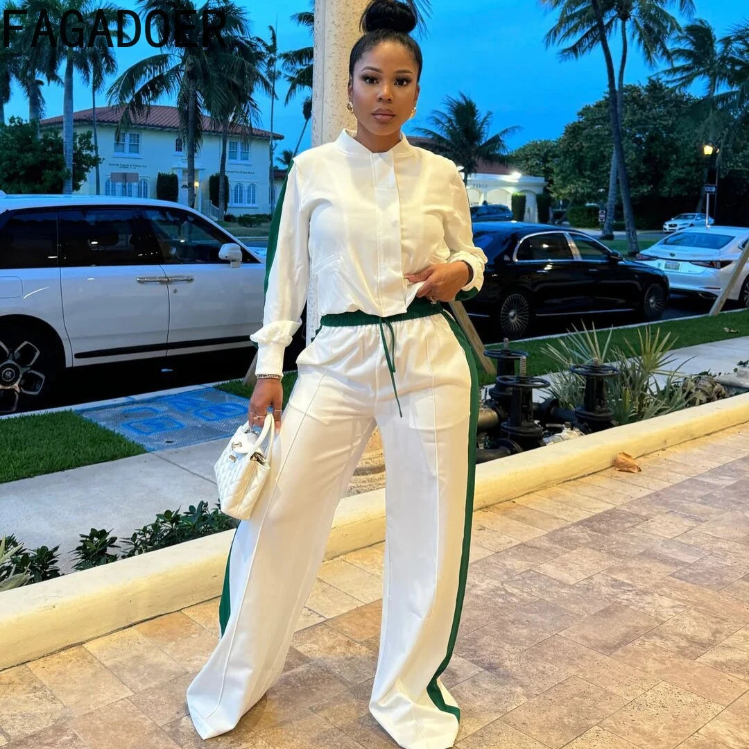 FAGADOER Fashion Sports 2 Pieces Set for Woman Long Sleeve Crop Top and Long Pants Matching Suit Female Streetwear Clothing New