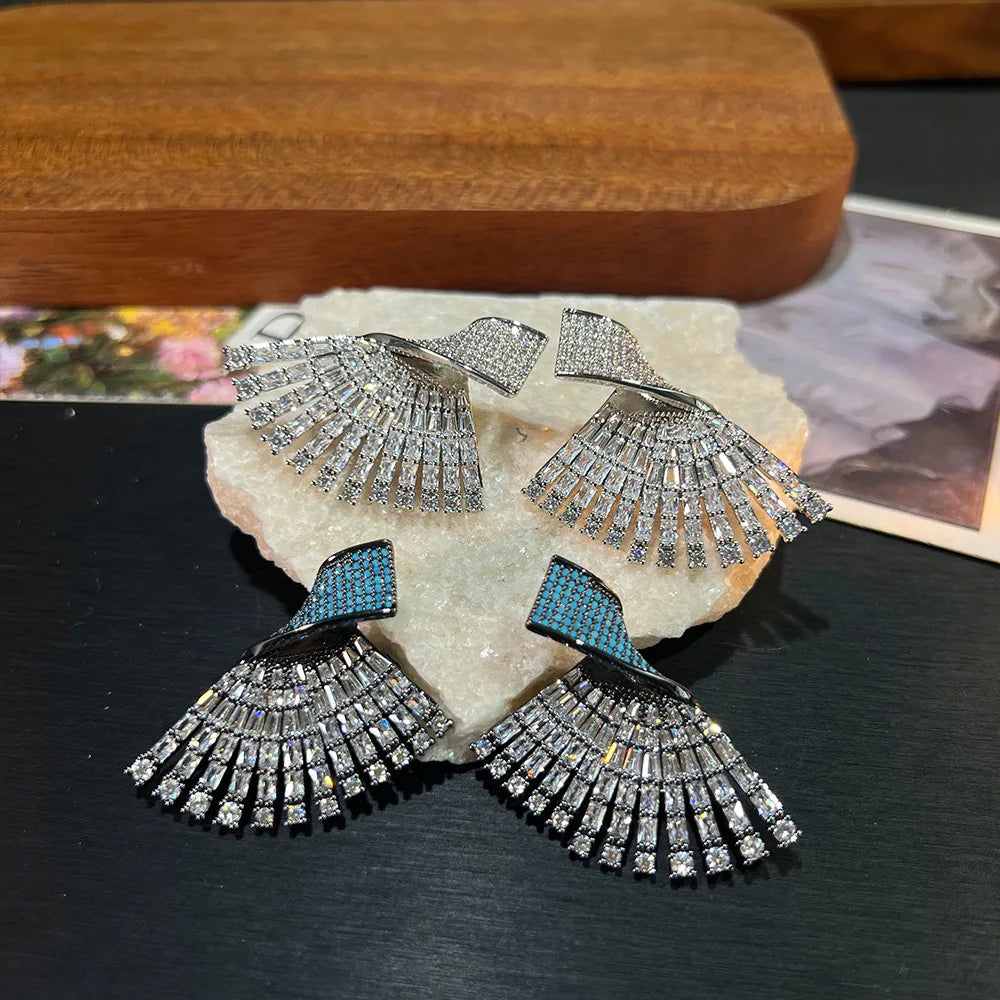 Sparkly Zircon Fan-Shaped Drop Earrings for Women Collection