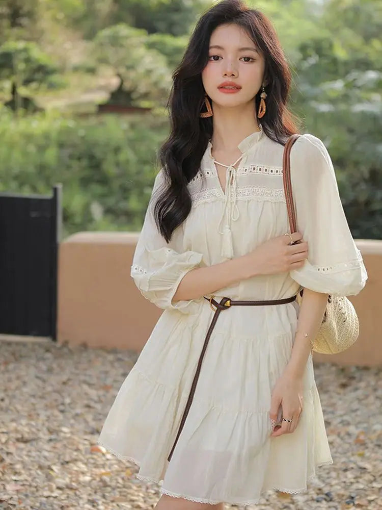 Vacation Style Boho Chic Lace Up Midi Dress for Women