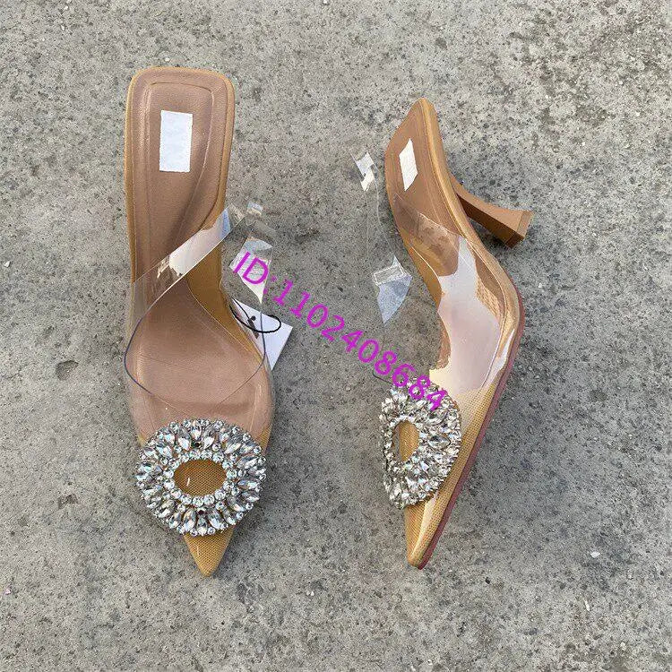 Crystal Pointed Toe High Heel Slingback Sandals for Women
