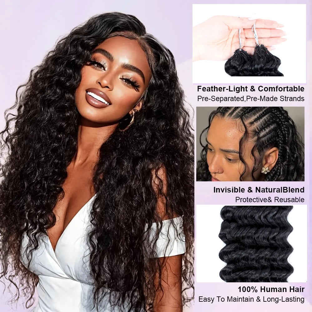 Pre-Divided Deep Wave Human Hair Crochet Extensions for Women