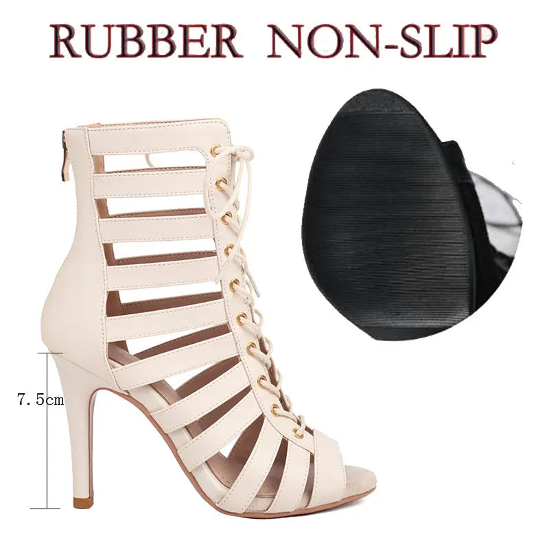 Lace Up High Heel Ballroom Dance Ankle Boots for Women