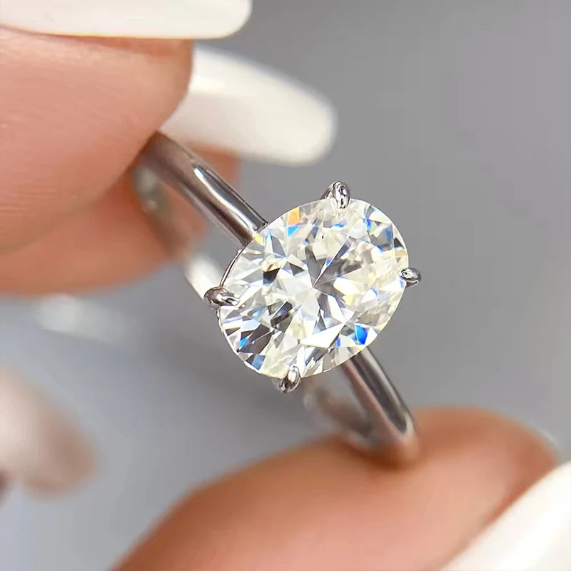 Oval Cut Moissanite Sterling Silver Engagement Ring for Women