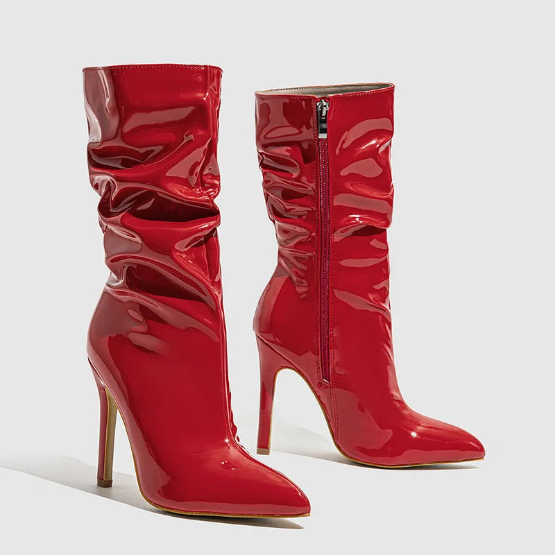 Pointed Toe Stiletto High Heel Mid-Calf Boots for Women