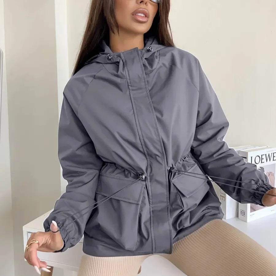 Hooded Hardshell Jacket With Pockets And Zipper for Women