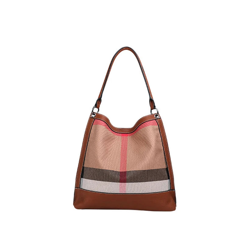 Versatile Large Capacity Plaid Canvas Messenger Bag for Women