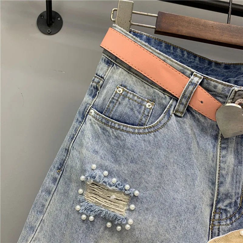 Tassel Bead Embellished Denim Shorts