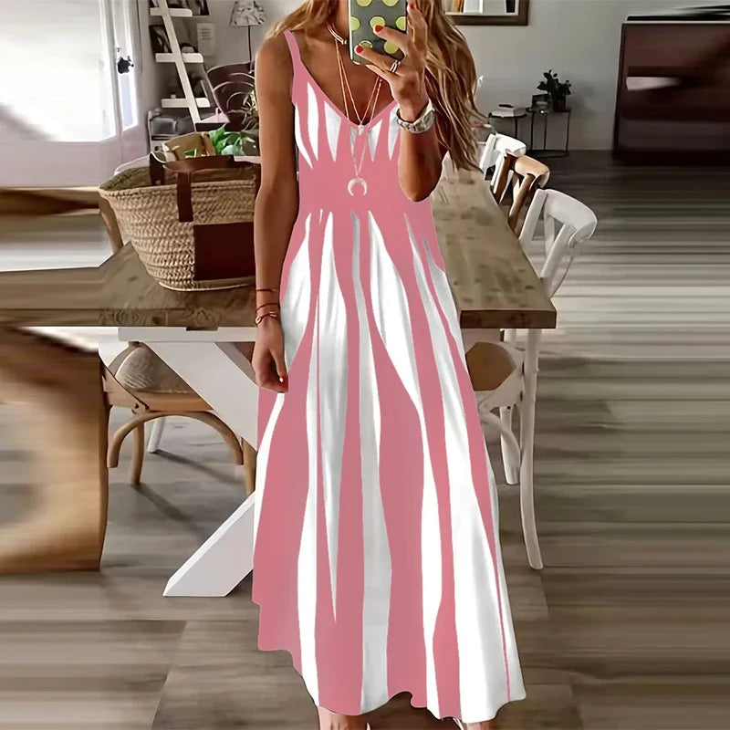 Casual Striped Sleeveless Knit Maxi Dress For Women